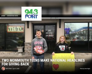 94.3 The Point NJ - Drew Paglia messaged me on Facebook asking for help spreading the word on the amazing mission he and his sister have started. Read More: Two Monmouth Teens Make National Headlines for Giving Back | https://943thepoint.com/5-wipe-out-covid-19-challenge/?utm_source=tsmclip&utm_medium=referral