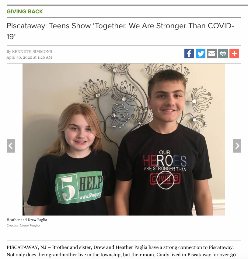 Piscataway Teens Show ‘Together, We Are Stronger Than COVID-19’